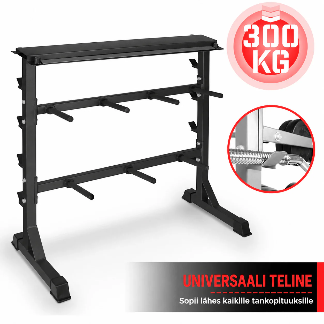 3-in-1 painoteline 30 mm levypainoille, käsipainoille ja levytangoille, musta - Image 6