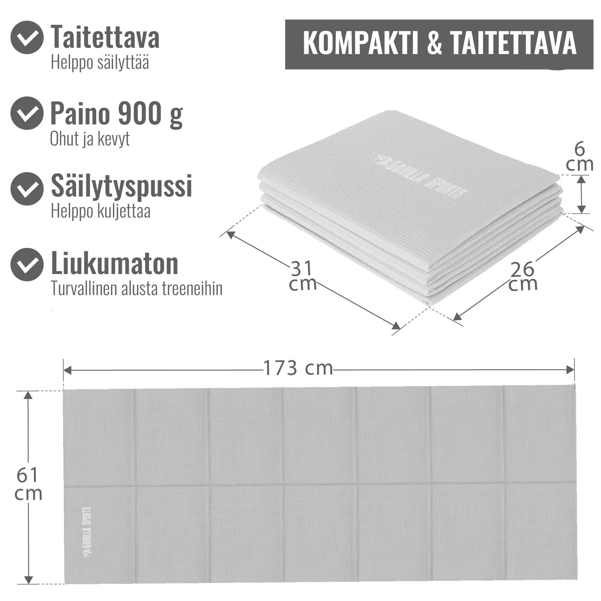Taitettava joogamatto 4 mm kantolaukulla, harmaa - Image 6