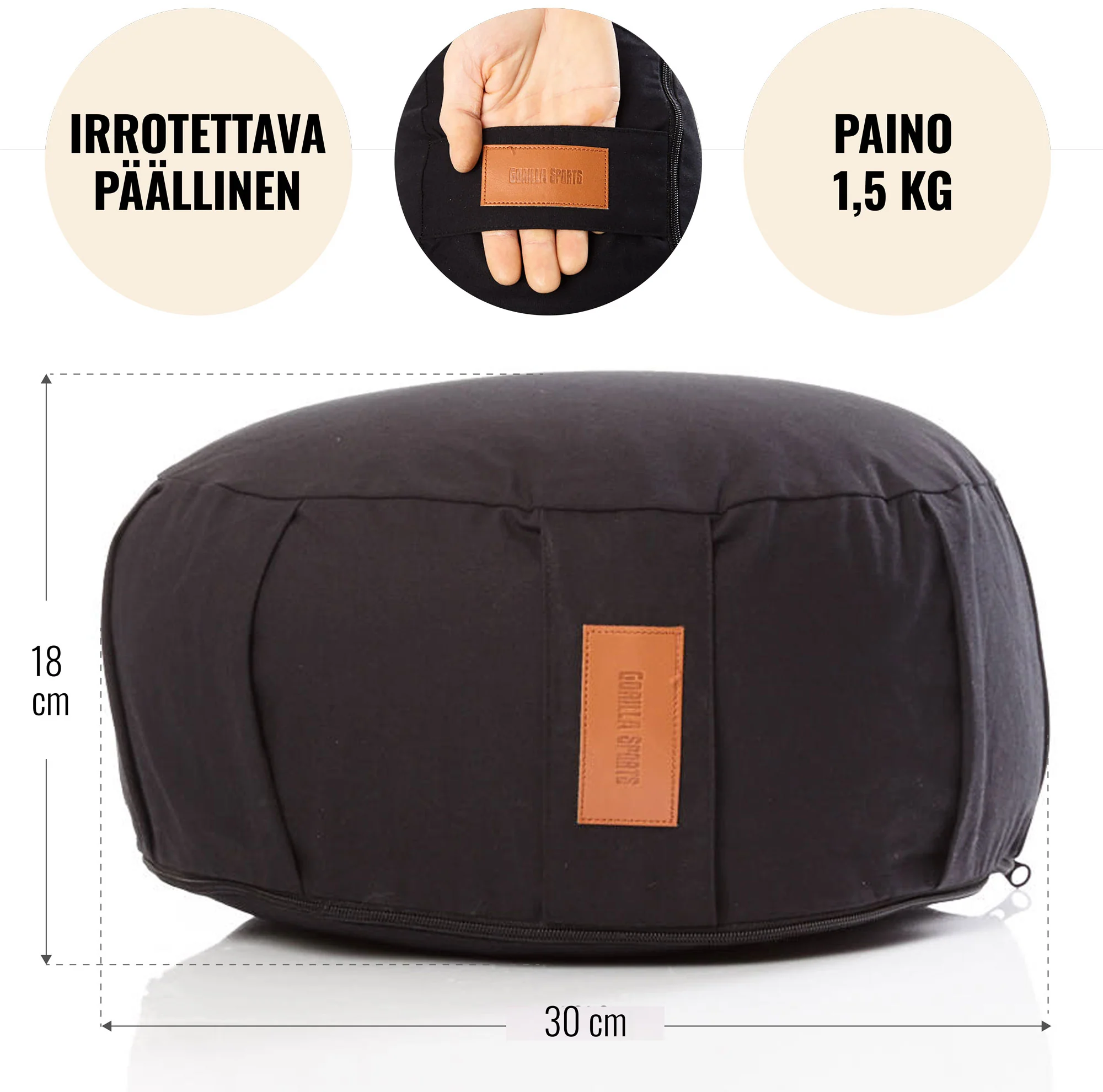 Puuvillainen joogatyyny 34 x 18 cm, keltainen - Image 10