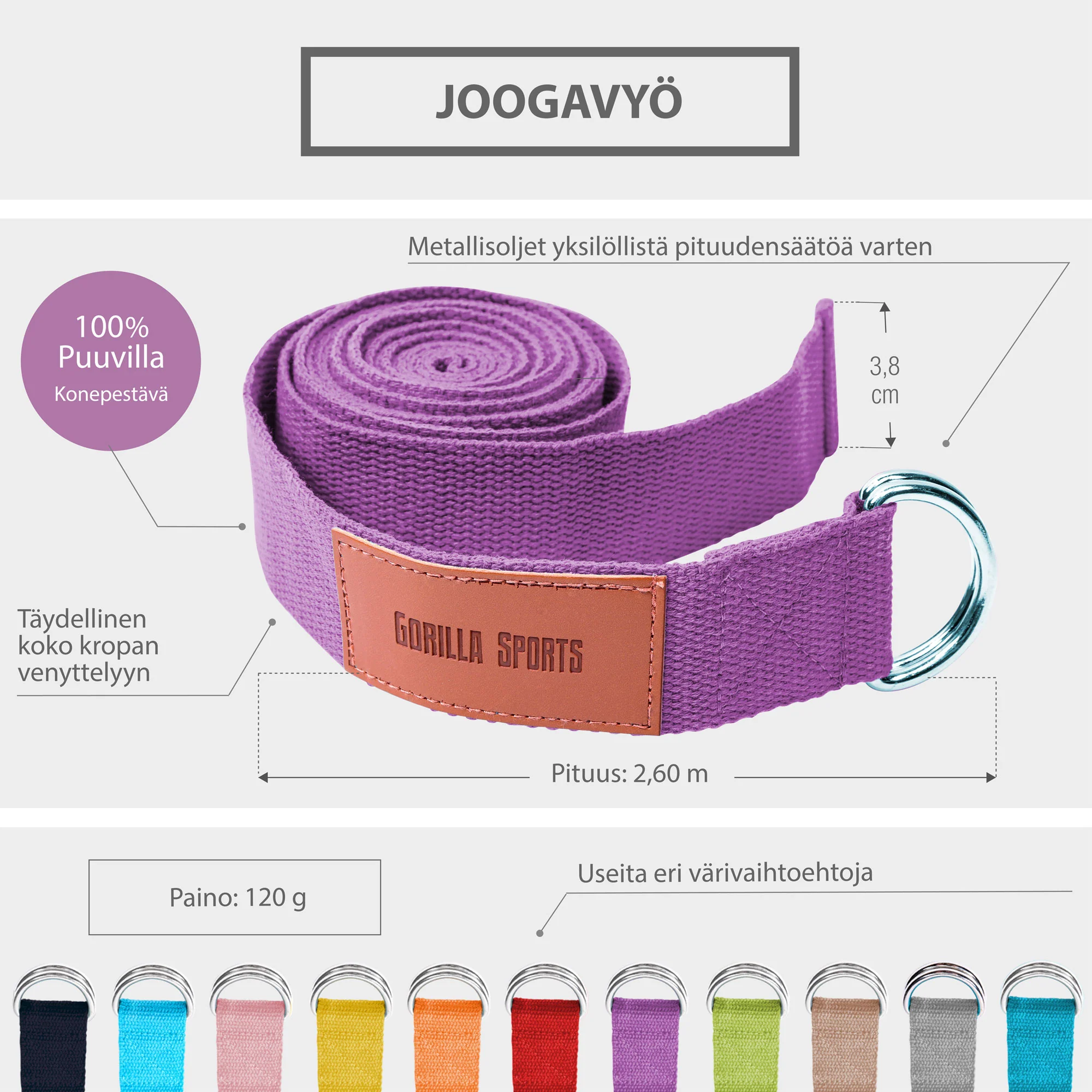 Puuvillainen joogavyö 260 cm - Image 36