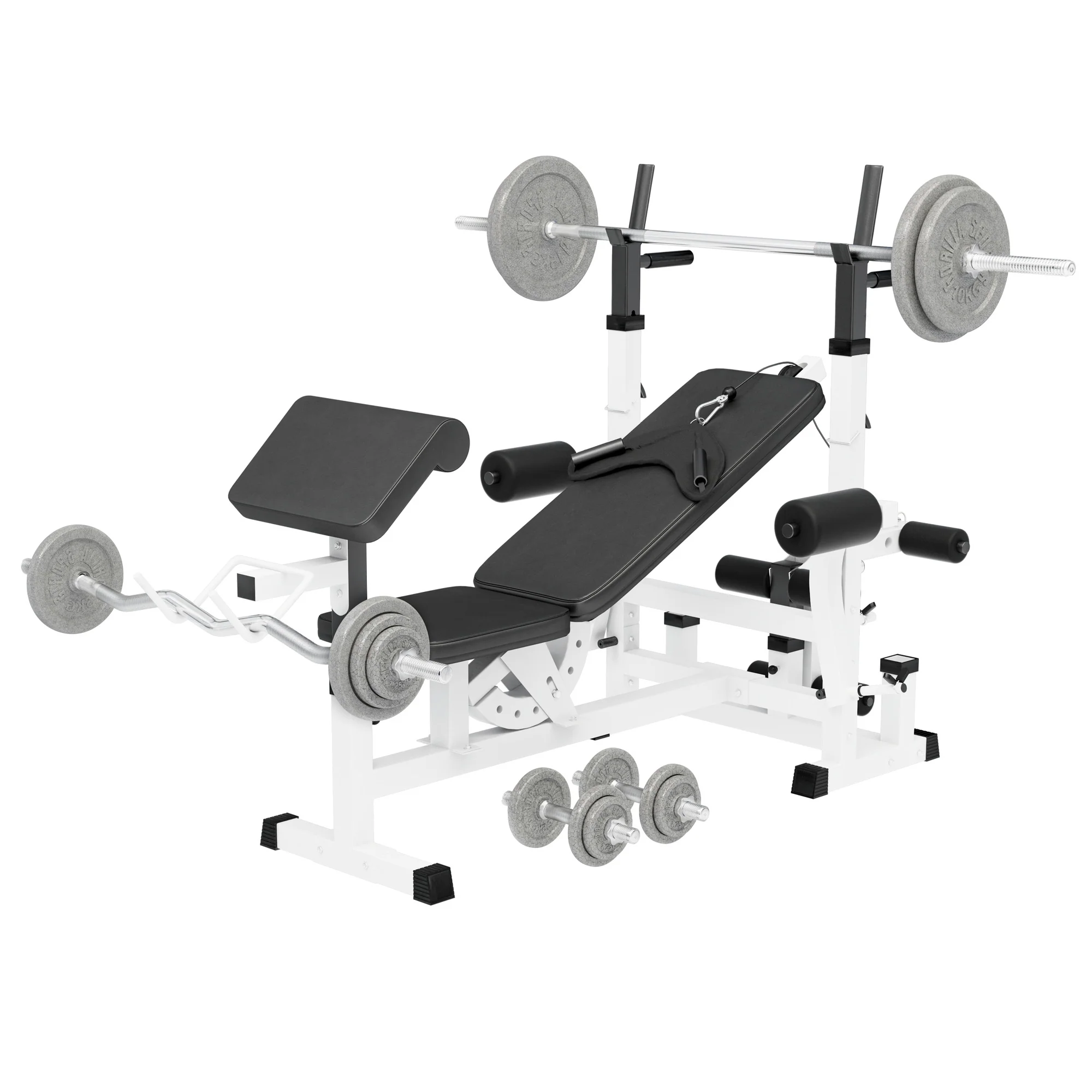 Säädettävä painonnostopenkki + levytankosarja 108 kg