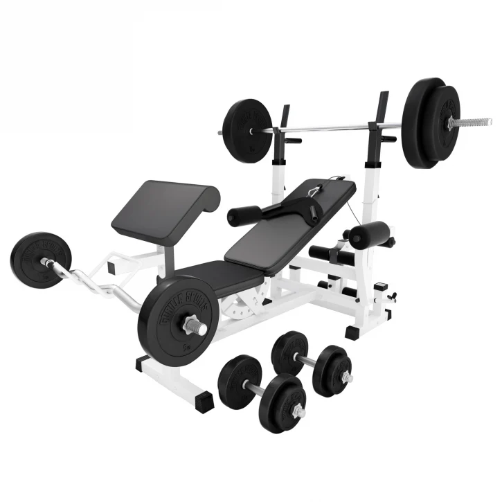 Säädettävä painonnostopenkki + 100 kg levytankosetti, valkoinen