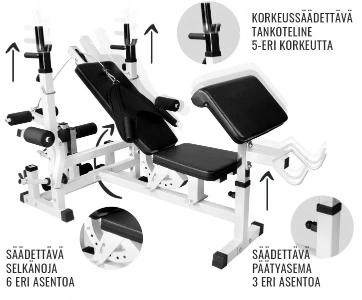 Säädettävä painonnostopenkki + 100 kg levytankosetti, valkoinen - Image 13