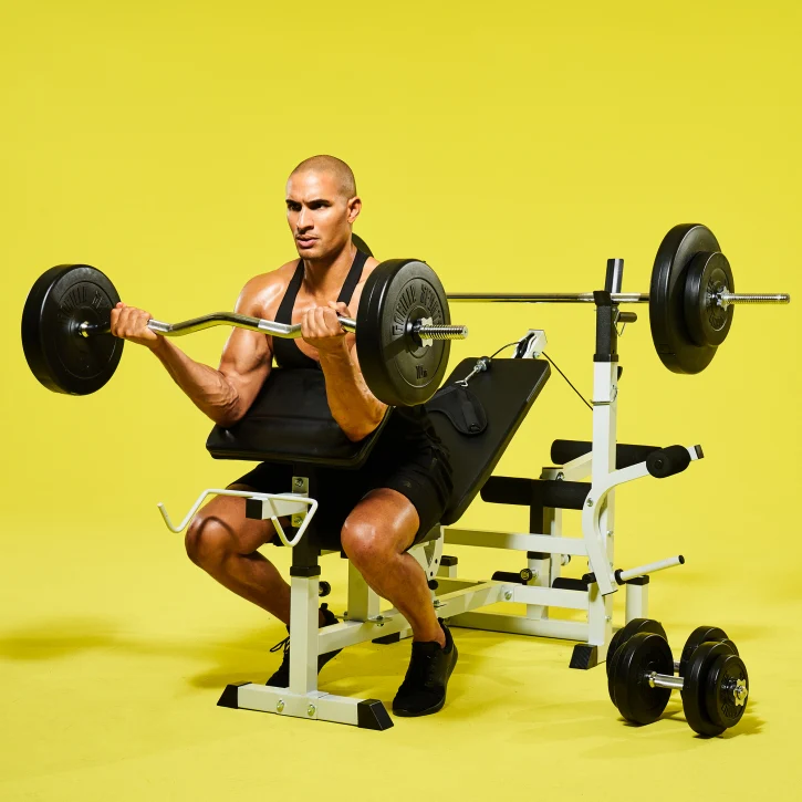 Säädettävä painonnostopenkki + 100 kg levytankosetti, valkoinen - Image 14