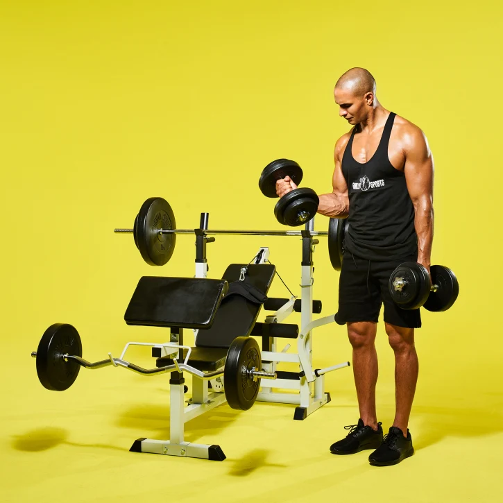 Säädettävä painonnostopenkki + 100 kg levytankosetti, valkoinen - Image 16