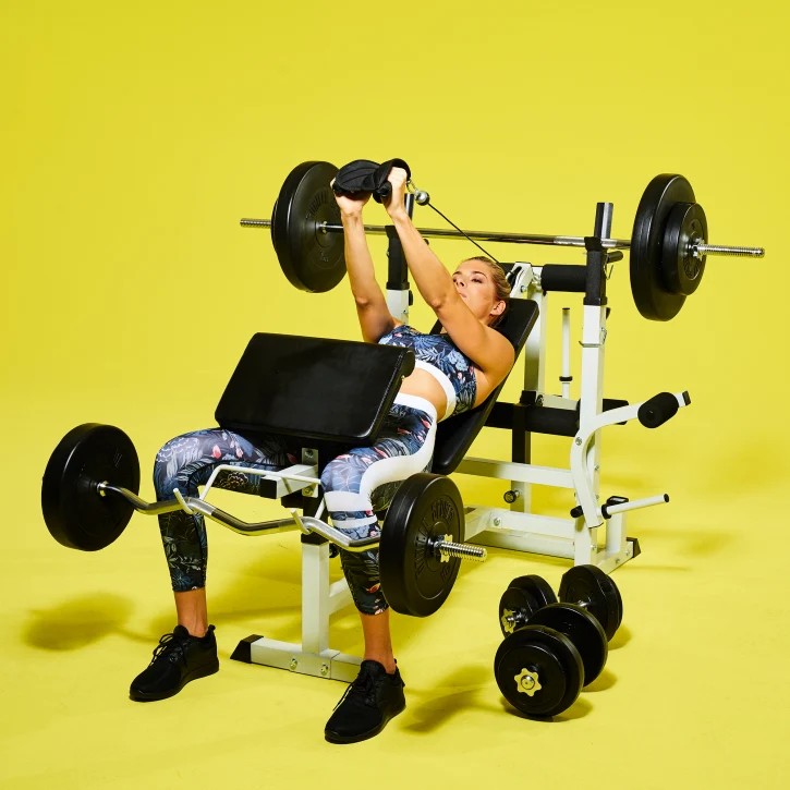 Säädettävä painonnostopenkki + 100 kg levytankosetti, valkoinen - Image 19