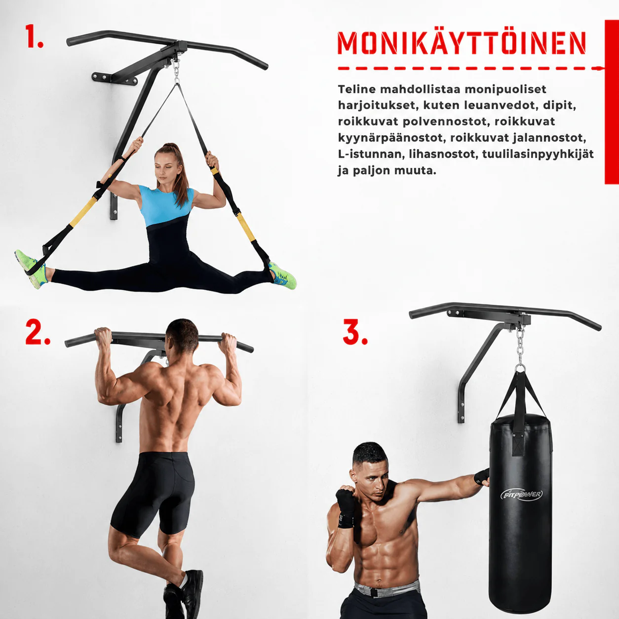 Leuanvetotanko ja nyrkkeilysäkin seinäteline 2-in-1 - Image 4