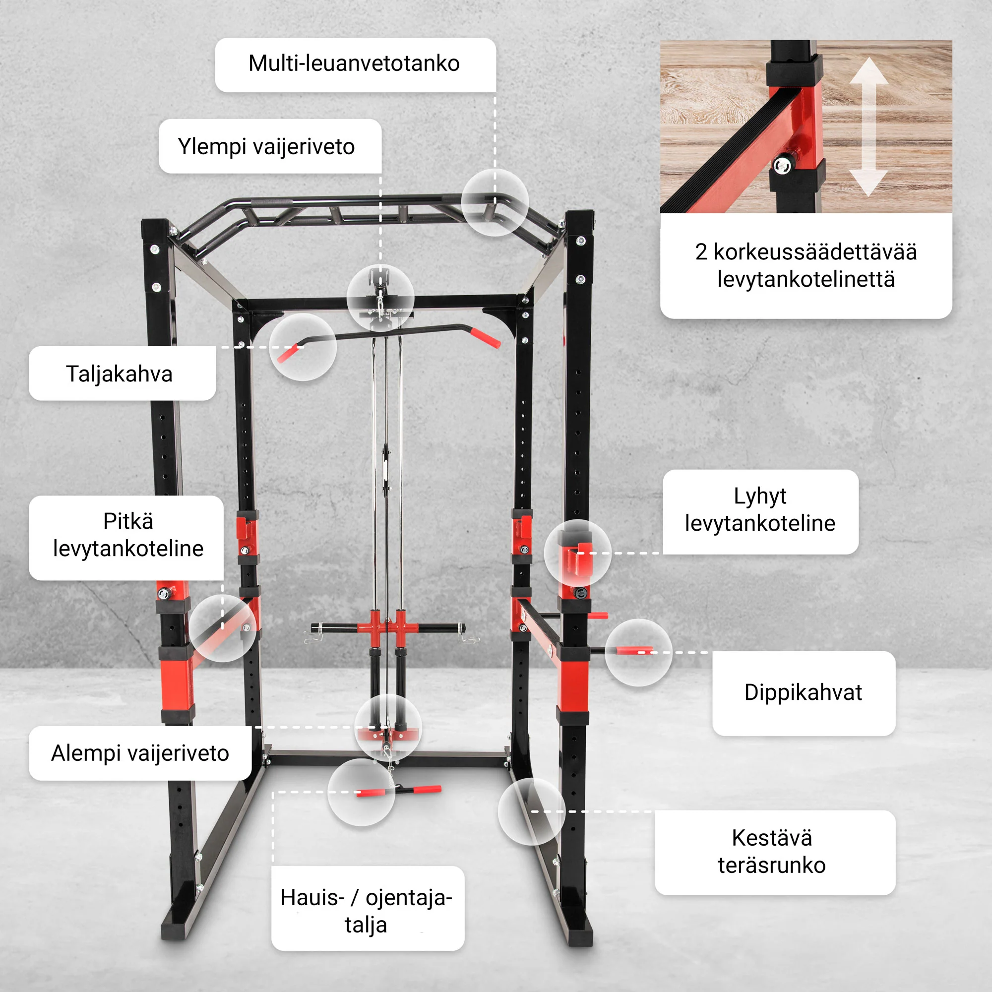 Power Rack kyykkyhäkki ala- ja ylätaljalla - Image 4