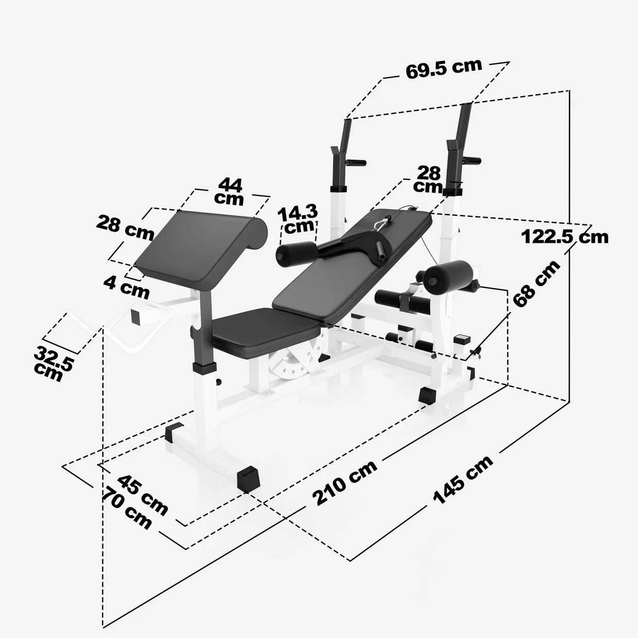 Säädettävä monitoimipenkki max 280 kg, valkoinen - Image 9