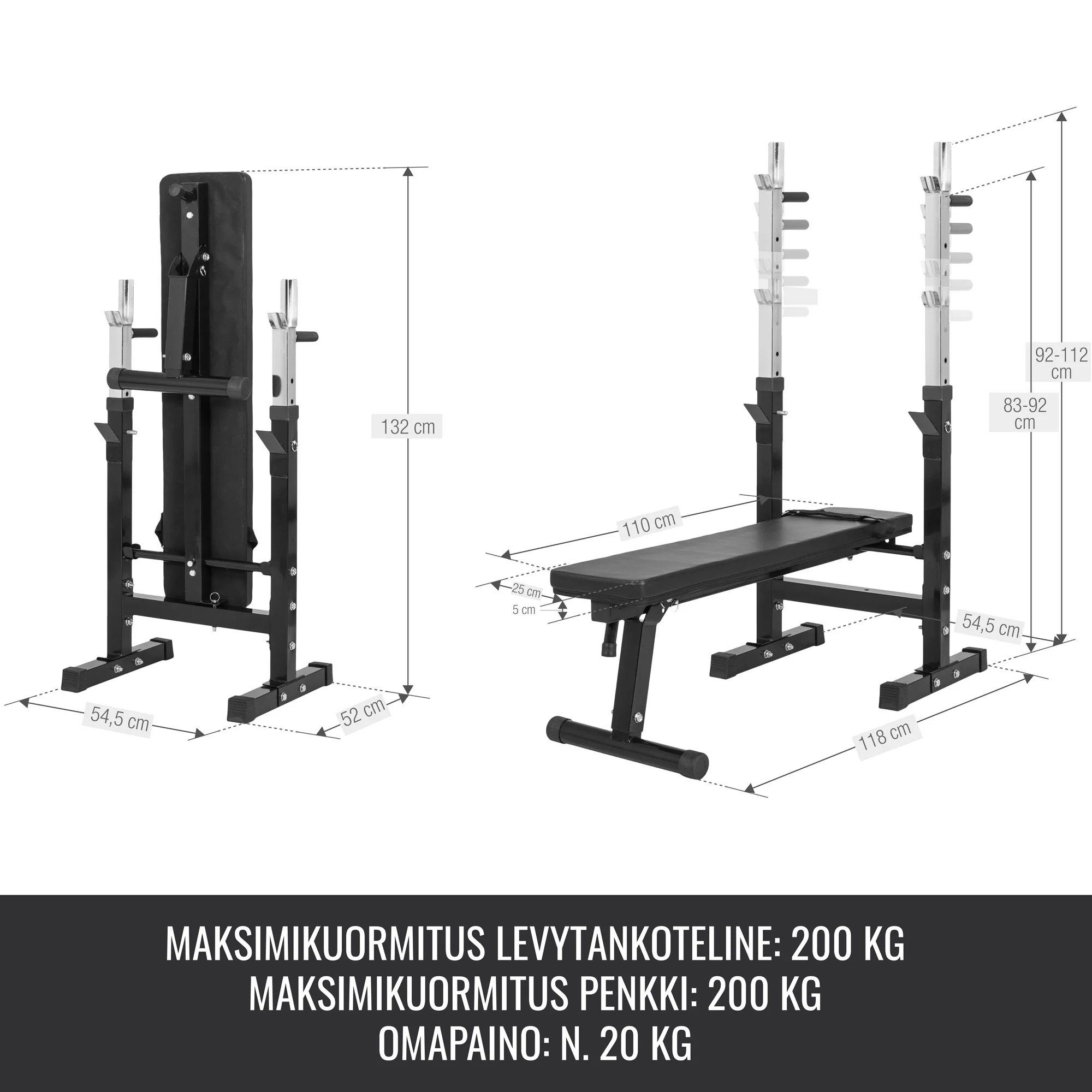 Säädettävä punnerruspenkki dippikahvoilla, musta - Image 10