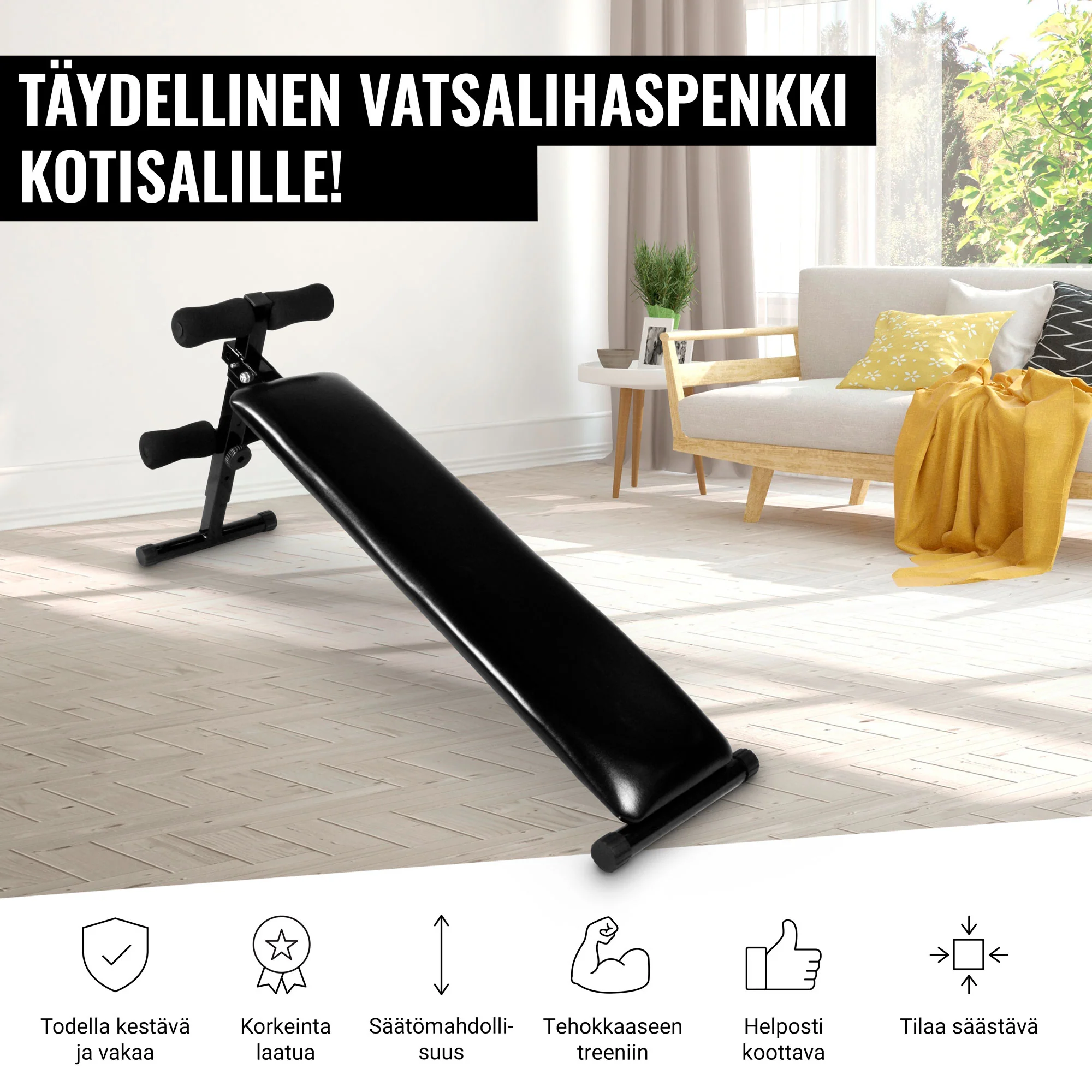 Säädettävä vatsalihaspenkki pehmusteella, musta - Image 8