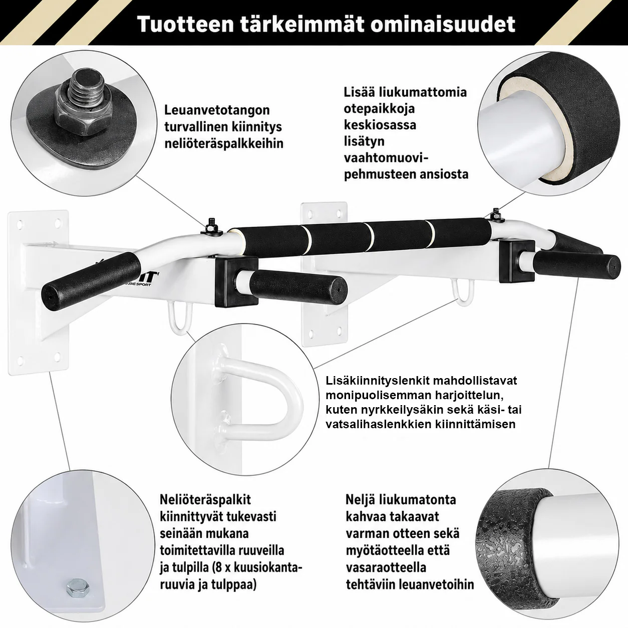 Seinään kiinnitettävä leuanvetotanko 350 kg - Image 4