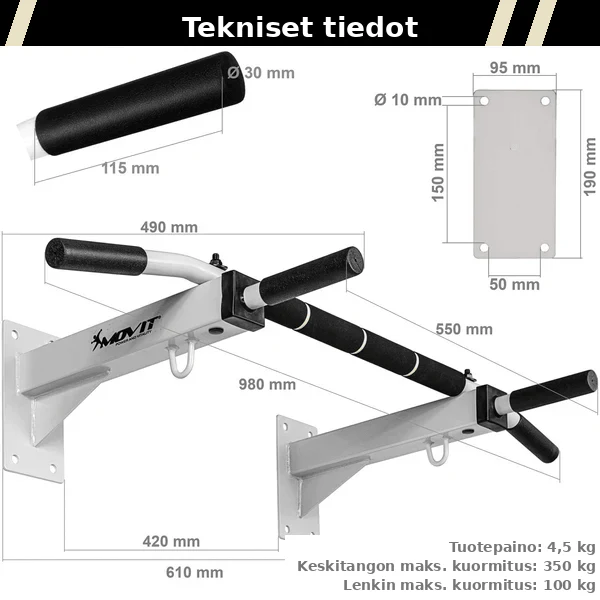 Seinään kiinnitettävä leuanvetotanko 350 kg - Image 8