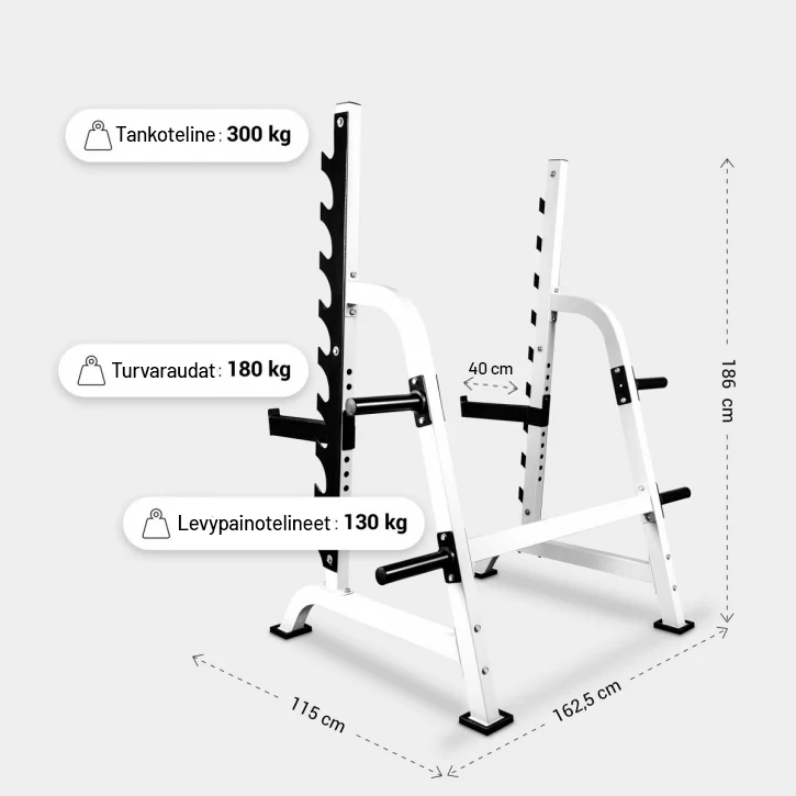 Kyykkyräkki turvaraudoilla ja levypainotelineillä - Image 3