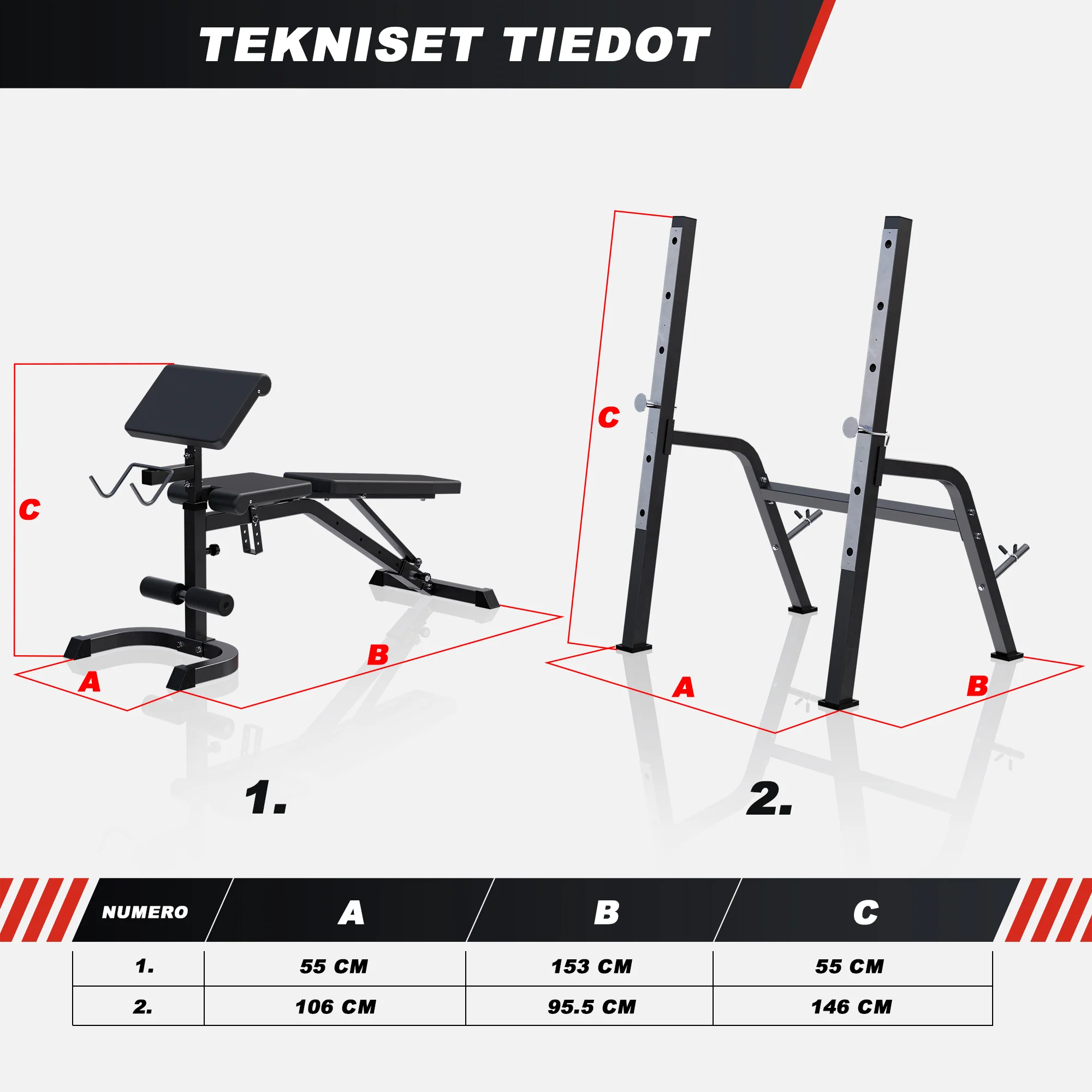 Säädettävä 5-in-1 treenipenkki, valkoinen - Image 10