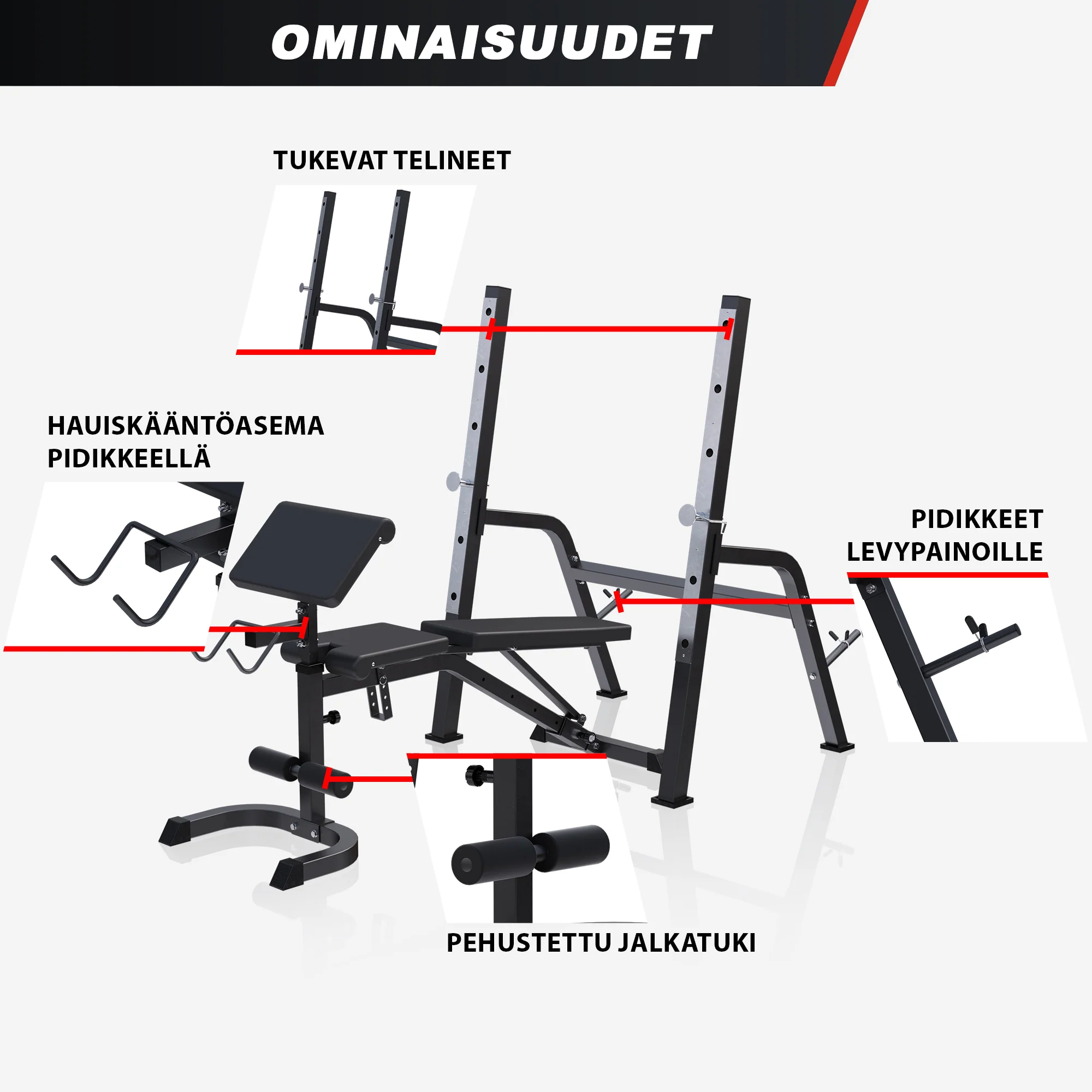 Säädettävä 5-in-1 treenipenkki, valkoinen - Image 8