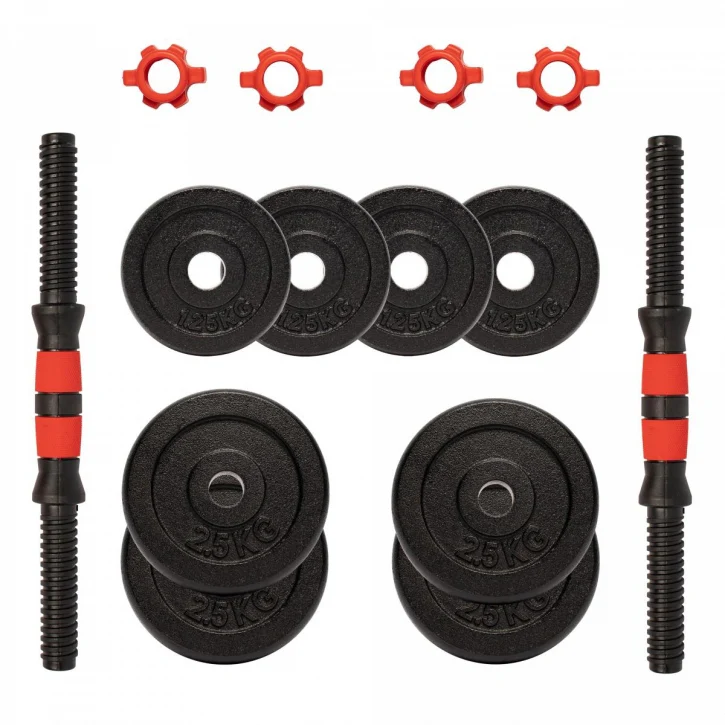 Valurautainen käsipainosetti 15 kg kierrelukoilla - Image 2
