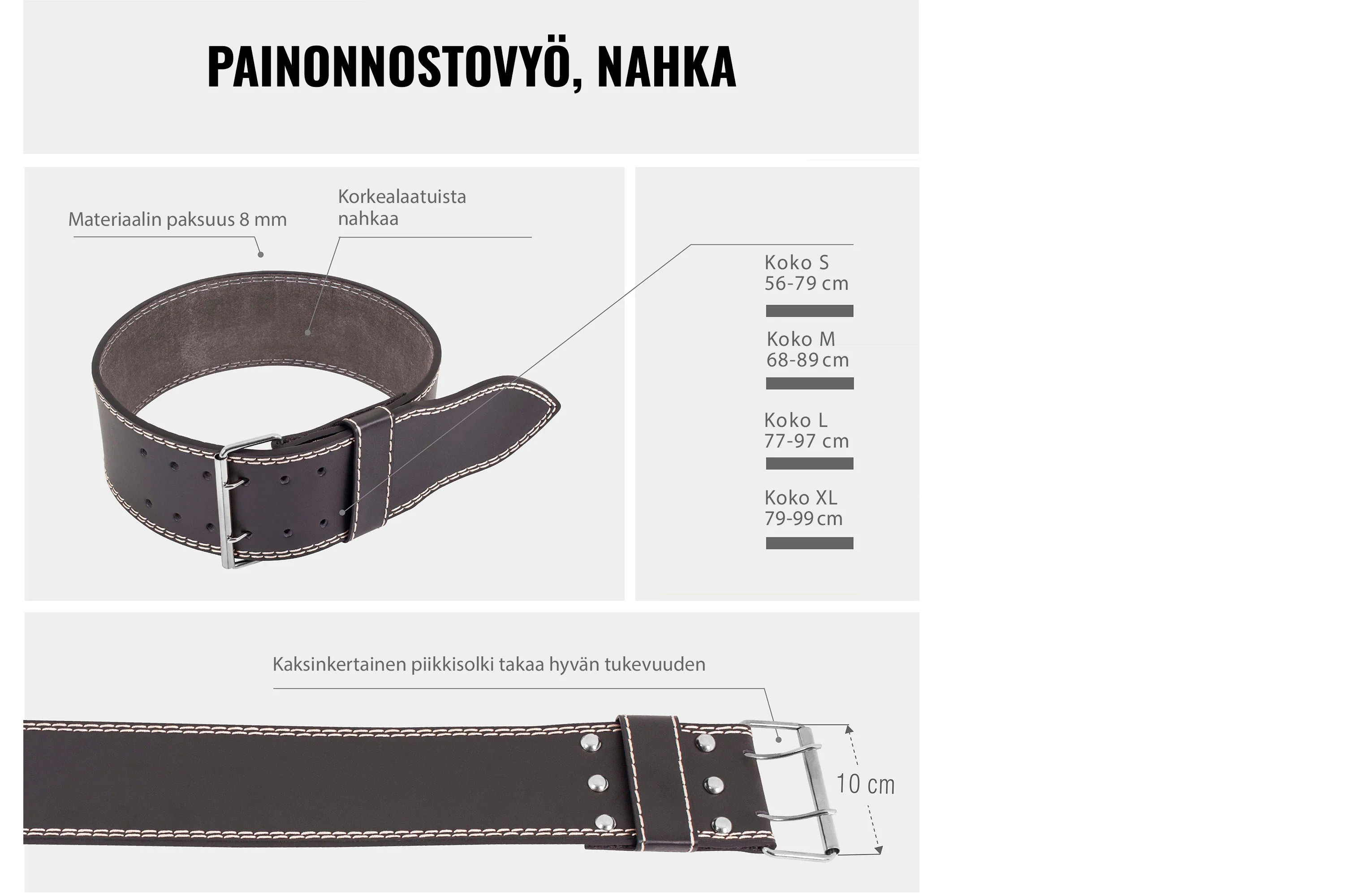 Nahkainen voimanostovyö S 10 x 56–79 cm - Image 4
